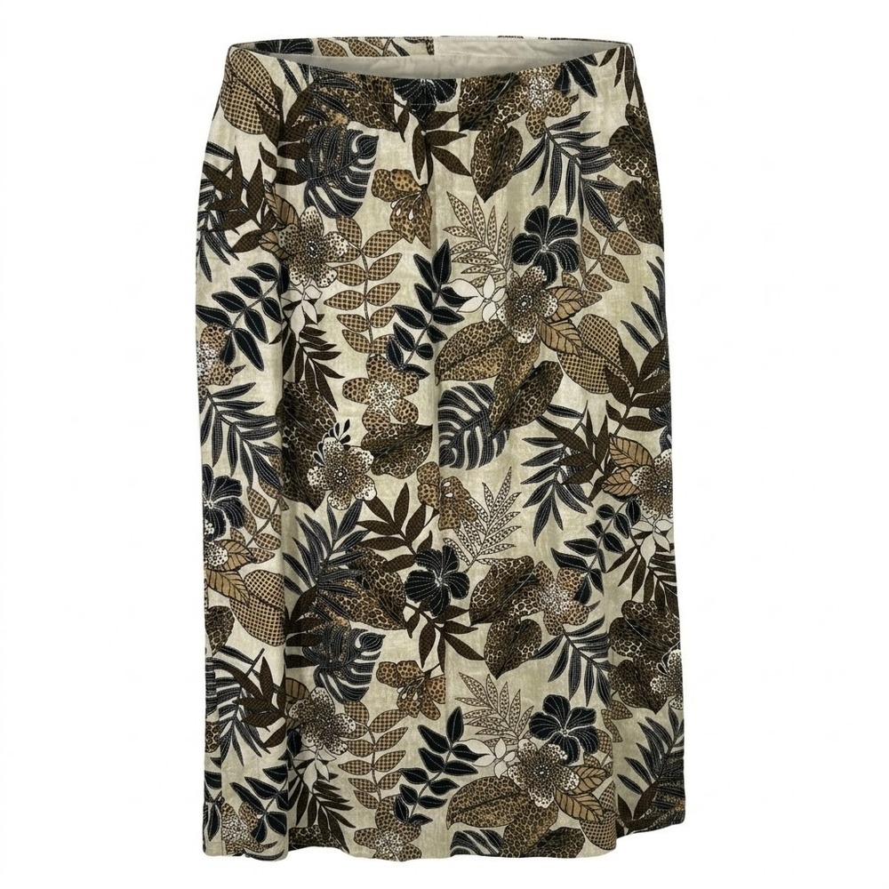 NEW Hot Cotton Woman 3X Maxi Skirt Brown Tropical Animal Linen Blend USA - IW
